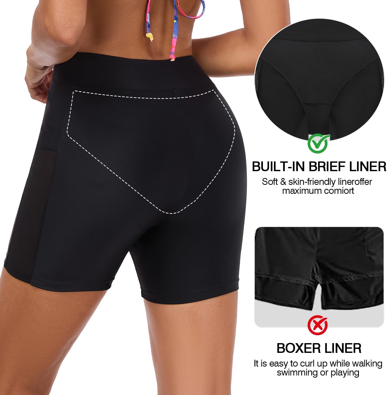 Ocean Blues Women's 5" High Waisted Swim Shorts Mesh Sides Board Shorts - Image 5