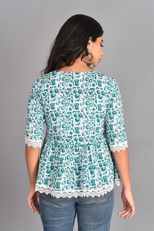 Image of KURTARI Women's Cotton Floral Anarkali Kurti Top | Printed Tunic Short Kurti for Women | Casual Party Ethnic Top