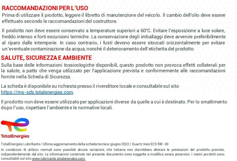 TotalEnergies Quartz Ineo ECS 5W-30, Olio Motore Sintetico, 5L, ACEA C2, per Motori Diesel e Benzina
