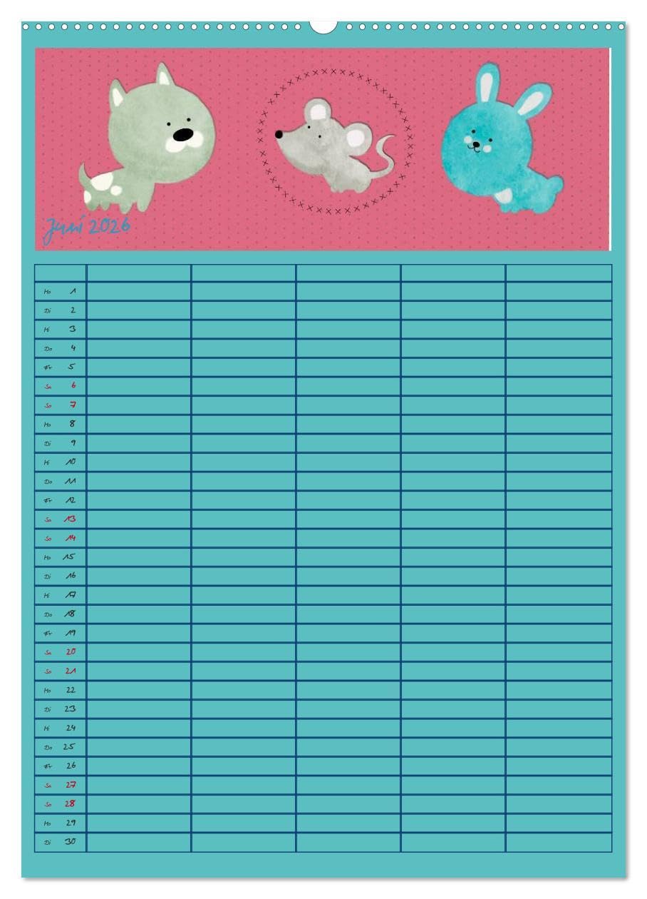 Unser buntes Familienleben (Wandkalender 2026 DIN A2 hoch), CALVENDO Monatskalender: Der farbenfroh und heiter illustrierte Monatsplaner für die ganze Familie (CALVENDO Spass)