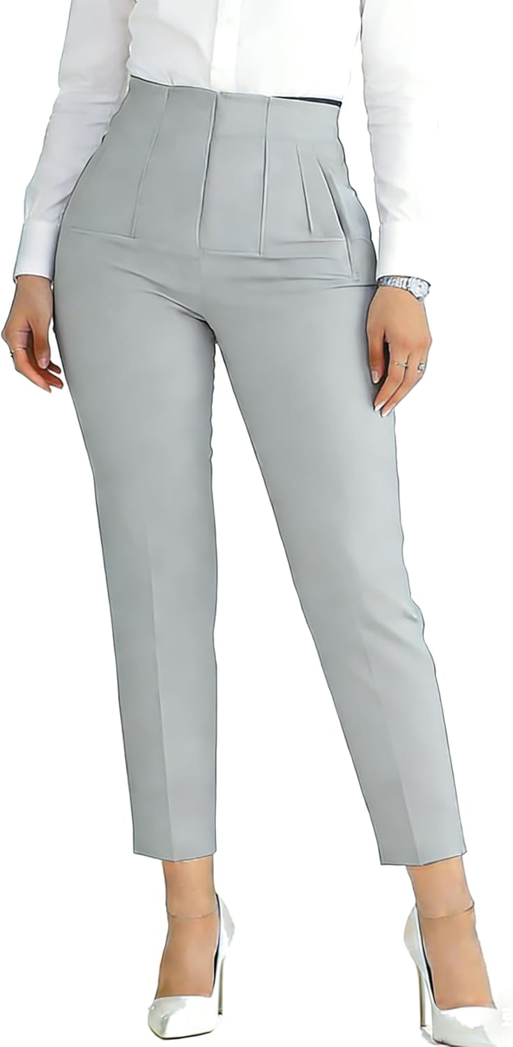 Womens Stretchy Dress Pants 2026 Trendy High Waisted Pleated Straight Leg Business Work Casual Trousers - Image 4