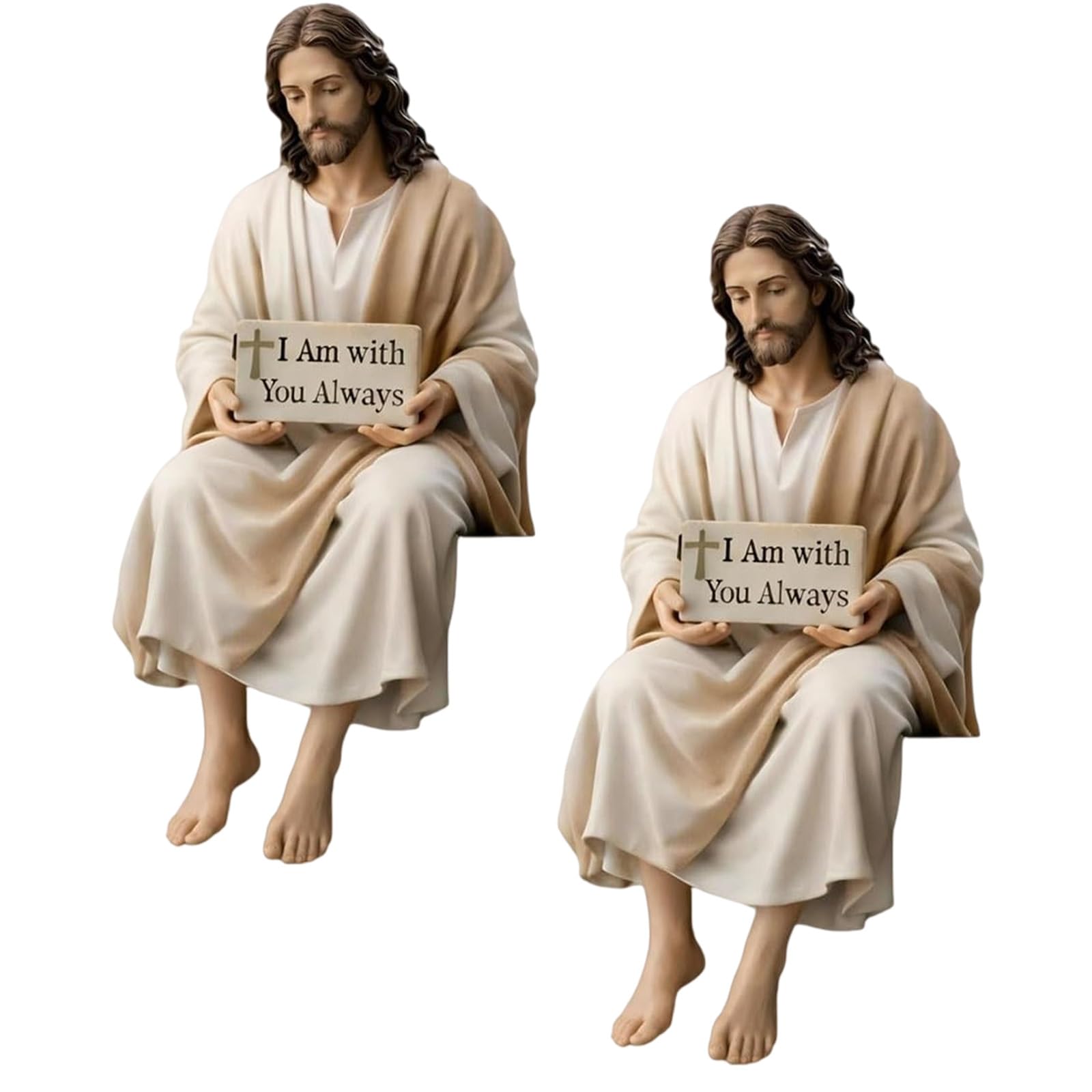 Kangnice Hand Painted Resin Holy Statue with Companionship Message for Spiritual Home Decors Religious Ornament Gift Sitting Holy Figurine