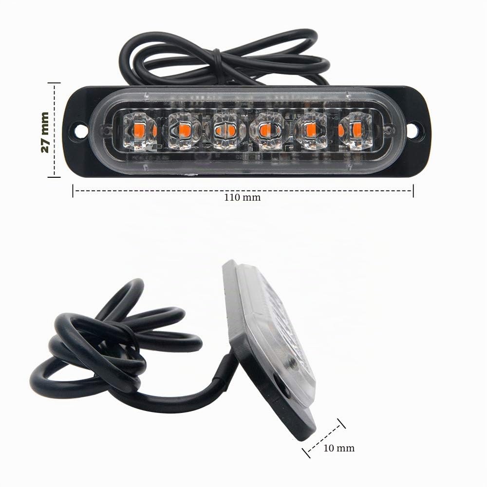 Baceyong Luci stroboscopiche di emergenza per auto, 2/4/6/8 pezzi, barra luminosa a 6 LED color ambra, con griglia di segnalazione guasti lampeggianti, per veicoli, camion, rimorchi, furgoni