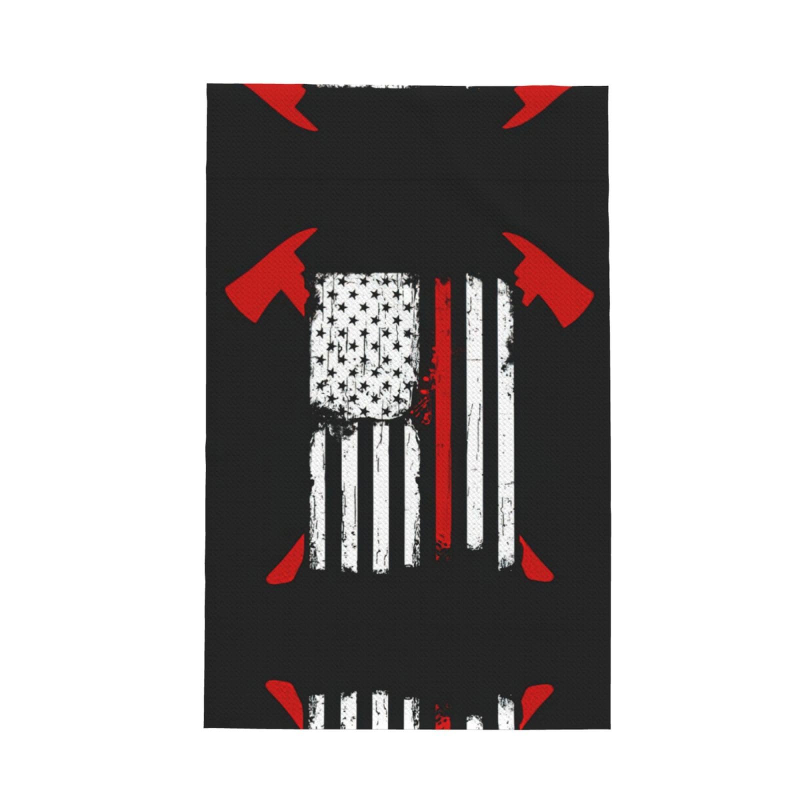 CKGODGF Firefighter American Flag Print Absorbent Waffle Dishcloths,Kitchen Towels With Hanging Loops,Tea Towels.
