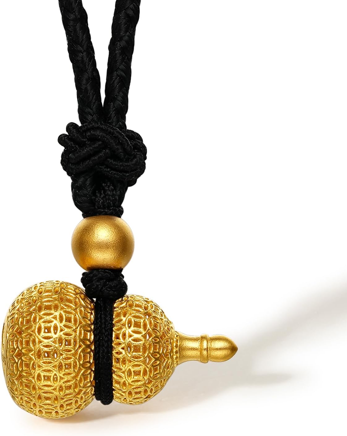 ZHOU LIU FU24CT Solid Gold Pendant Necklace Lucky Gourd/Ruyi/Phoenix Real Gold Pendant Necklace with Jewelry Box for Unisex Women Men Couple (with Black Rope 65-75CM)