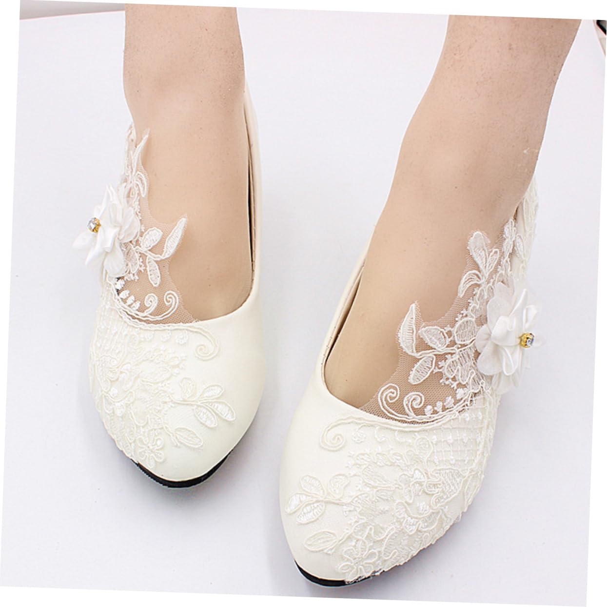 SOIMISS Hochzeitsschuhe aus Spitze elegant Hausschuhe bestiegen Braut- Keile High Heels Damenschuhe weiß Adiletten Damen weißes Kleid Frau Partyschuhe Spitze Schuhe Obermaterial: Pu