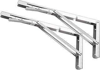 Suwimut 2 Pack Folding Shelf Brackets, 16 Inches Heavy Duty Stainless Steel Collapsible Shelf Bracket Wall Mounted for Table Work Bench, Space Saving DIY Bracket