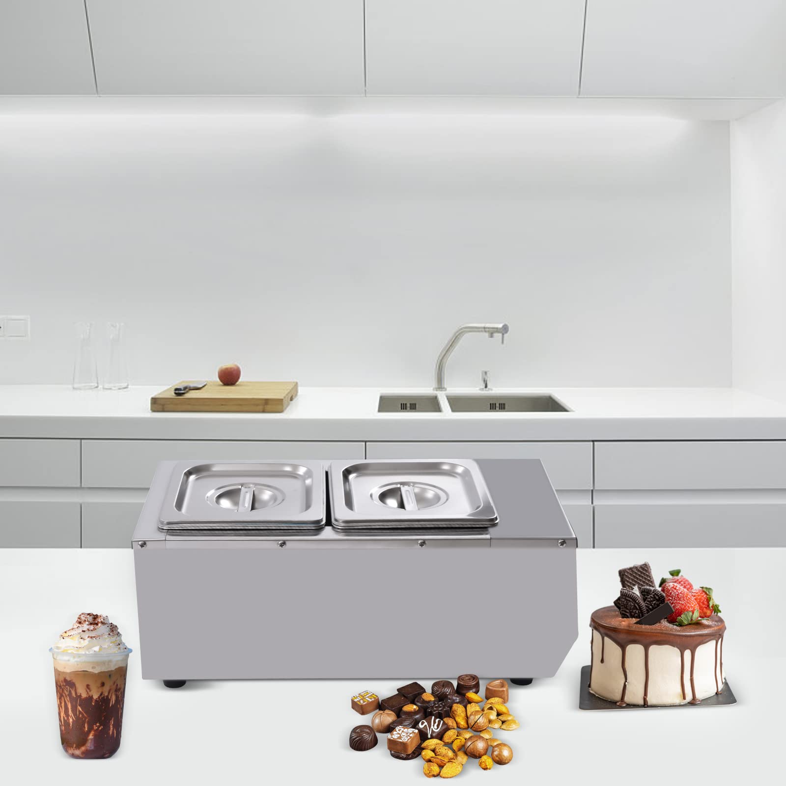 Chocolate Tempering Machine, 2-Pot 6L Chocolate Melting Pot with TEMP Control 86-185?, 800W Professional Heated Chocolate Melter, Stainless Steel Food Warmer, For Chocolate/Milk/Cream Melting