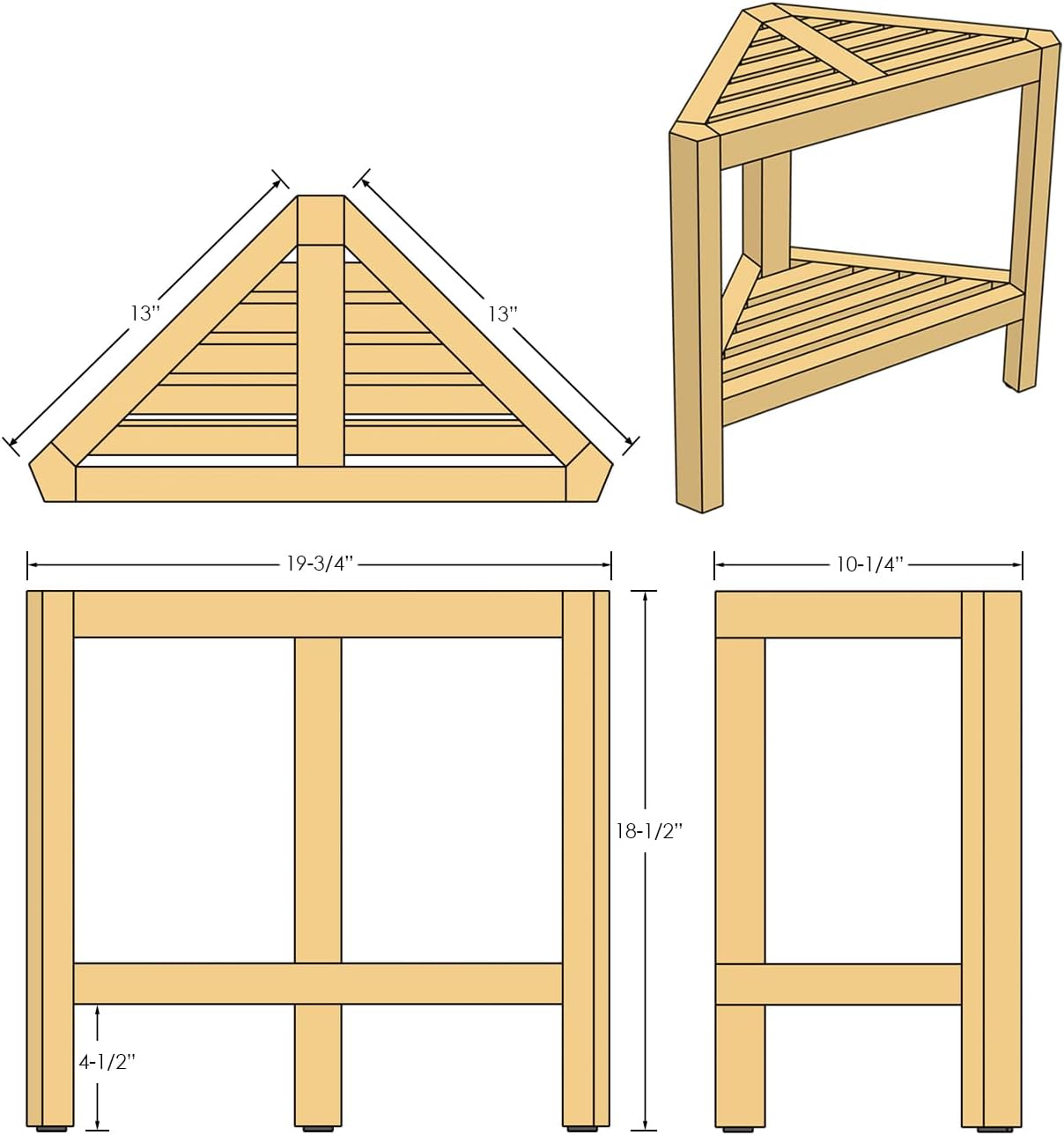 Asta Bora Solid Teak Indoor Outdoor Shower/Bath/Spa Corner Stool with Shelf, Fully Assembled, SpaTeak Collection, TB-009