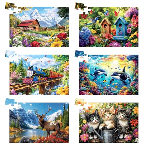 6 Packs 36 Piece Large Piece Jigsaw Puzzle Dementia Alzheimers Products and Activities for Elderly Seniors Gift Easy Puzzle Alzheimers Puzzles Memory Cognitive Games with 6 Storage Bags