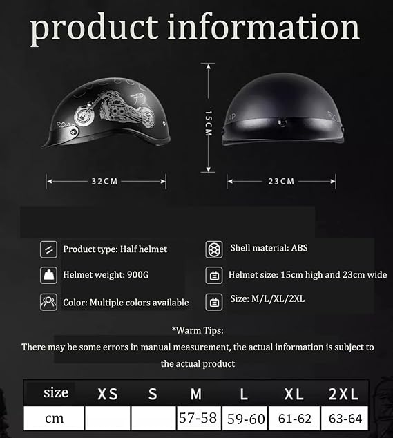 German Style Vintage Motorcycle Jet Helmet, DOT/ECE Approved Open Face Motorbike Helmet, Retro Half Helmet, with Sun Visor and Removable Inner, for Adult Men Women M~XXL