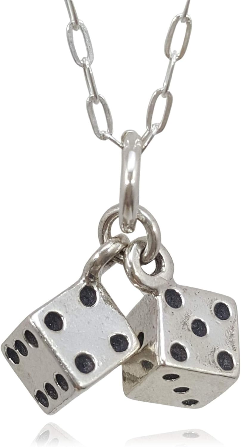 EnCharmed Sterling Silver Lucky Dice 3D Charm Necklace, 18"