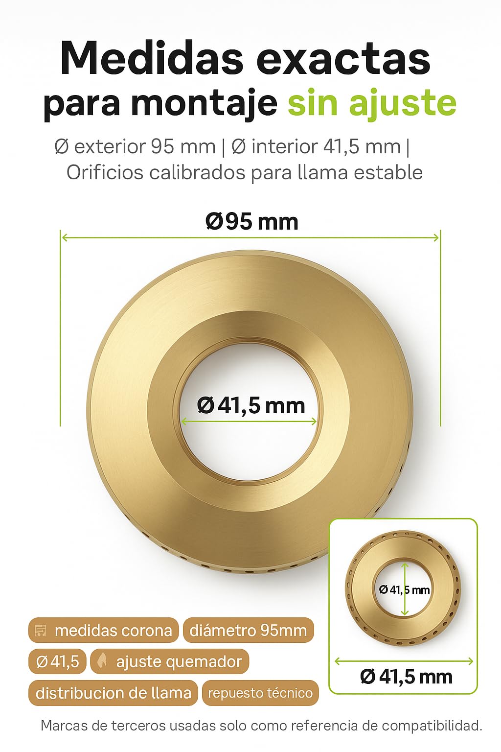 Corona Quemador Latón Alta Precisión Ø95mm Compatibilidad con Repagas C520 C720 C741 C940 QE60 Pieza Repuesto Cocina Profesional Hostelería Llama Estable Duradera
