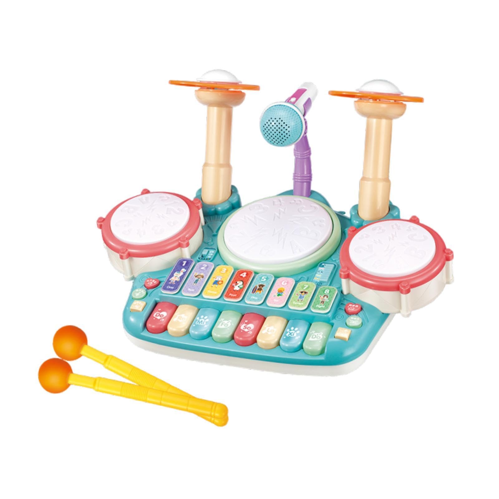 Batteria Giocattolo per Bambini, Strumento Musicale per Imparare a Suonare, Set di Batteria per Principianti, Idea Regalo per Bambini E Neonati, Blu