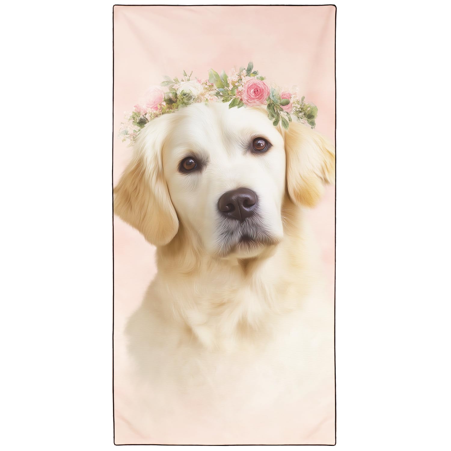 Violetpos Floral Wreath Golden Retriever Beach Towel for Dog Lovers, Extra Large 180x90 cm 250GSM Microfibre, Sand Free Quick Dry, Ideal Vacation Gifts with Carry Bag for Pool Cruise Camping — image 1