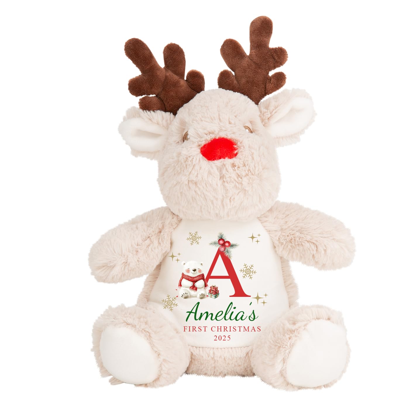 Chicken Craft Personalised First Christmas Reindeer Teddy - Baby's 1st Xmas Keepsake Name Initial