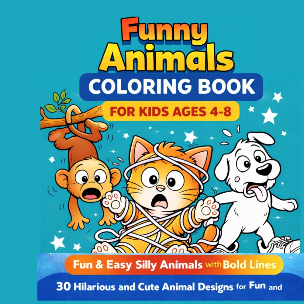 Funny Animals Coloring Book for Kids Ages 4–8 Super Silly, Cute & Easy Designs with Bold Lines: 30 Hilarious and Cute Animal Designs for Fun and Relaxation (Cute Animals Coloring Series)