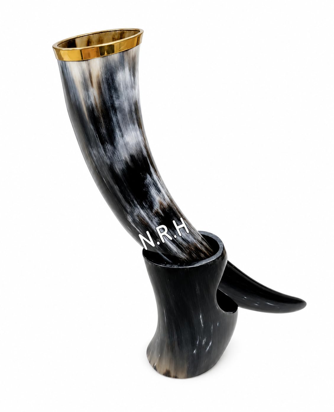 Corne à boire Viking faite à la main et polie, véritable corne de bœuf naturelle avec support