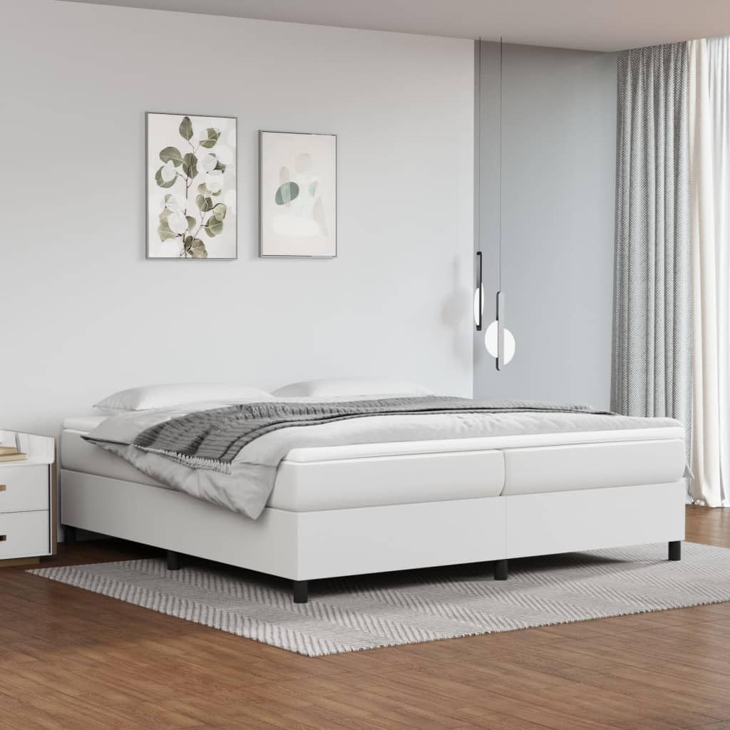 vidaXL Estructura de Cama con Somier, Somier de Matrimonio de Listones, Base de Cama Tapizada, Mueble para Dormitorio Hogar, Cuero Sintético Blanco 200x200 cm