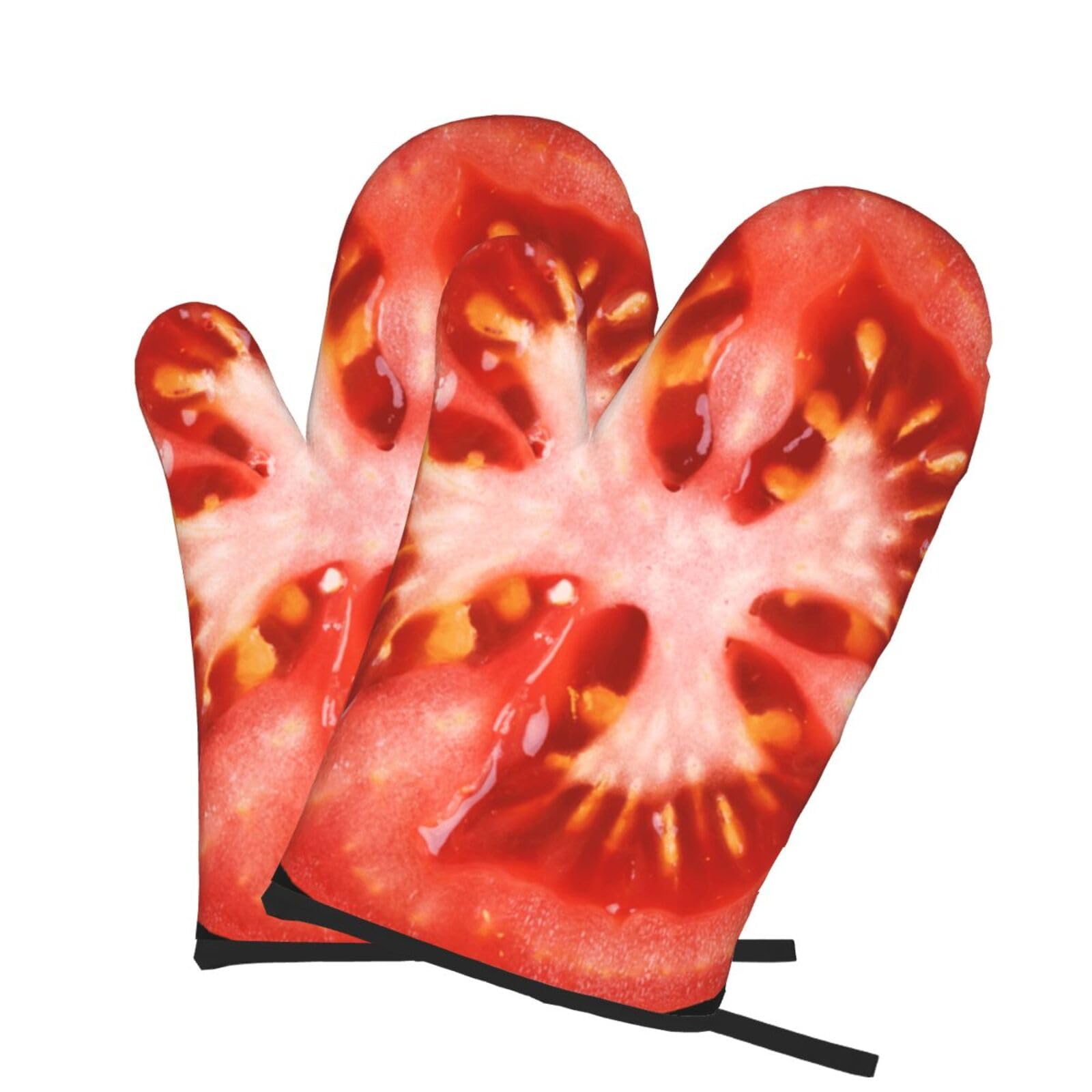 Oven Mitts Set of 2 Pcs, Tomato Slice Prints Heat Resistant Kitchen Gloves for Cooking Baking Grilling