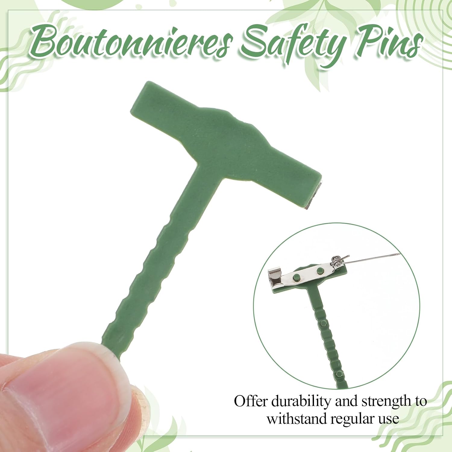 Boutonniere Pins, 12 Pcs T-Shaped Boutonniere Safety Pins Tiny Boutonnieres Supplies Green Plastic Corsage Pin for Bride Groom Wedding Festivals Birthday