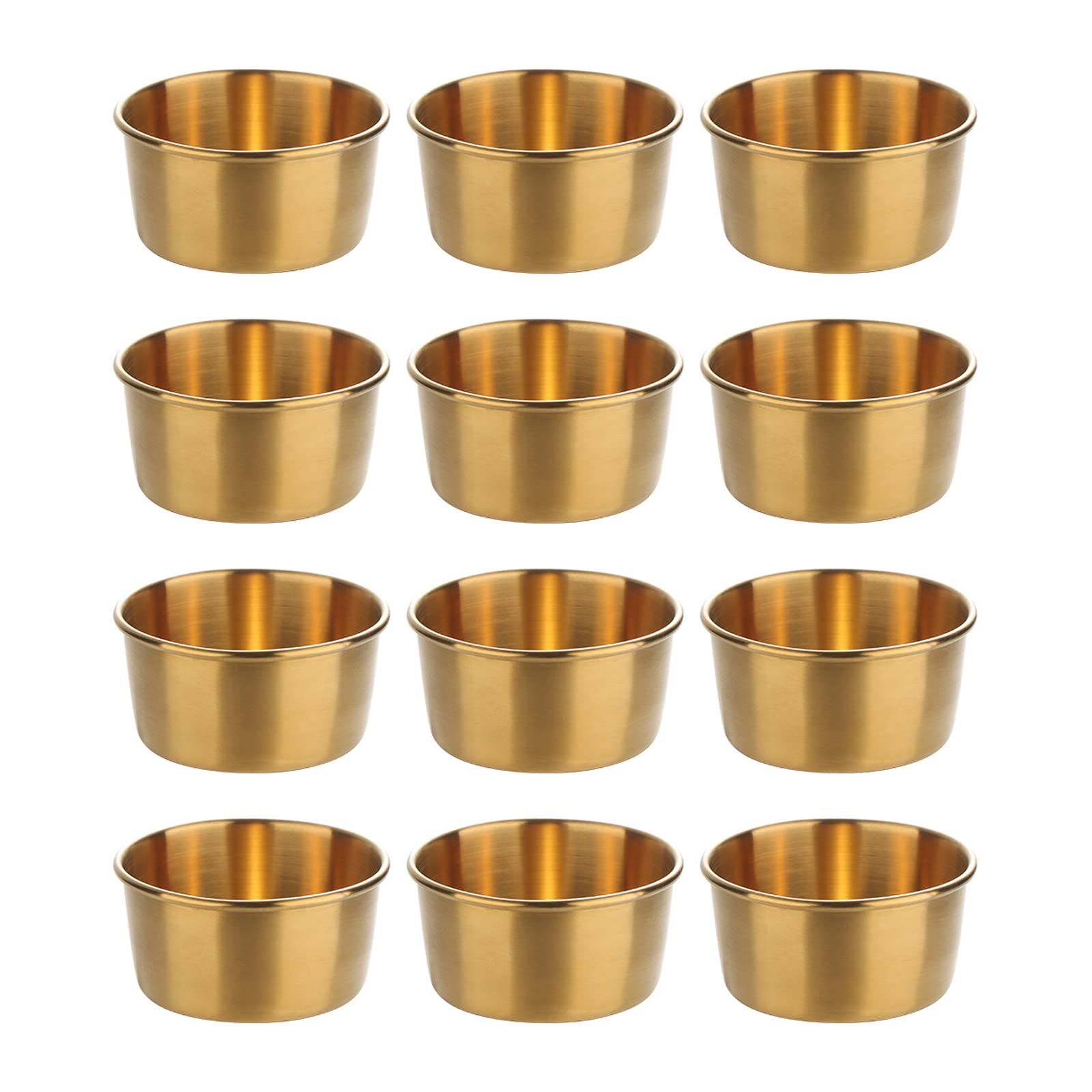 12pcs Stainless Steel Sauce Cup Condiment Ketchup Dipping Cups Mini Individual Gold Seasoning Dish Appetizer Plates Container for Sampling, Salad Dressing, Sides or Dipping Sauces - 60ml/2.1oz