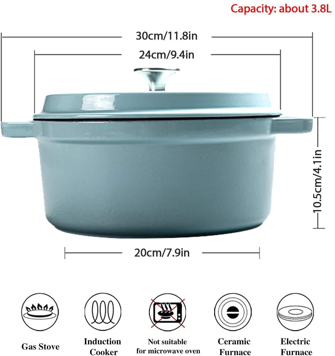 Cazuela Redonda de Hierro Fundido esmaltado para Horno, Olla de Horno con Perilla de Acero Inoxidable, para Preparar Comidas Bajas y lentas, cazuela Antiadherente de Hierro Fundido de cocció