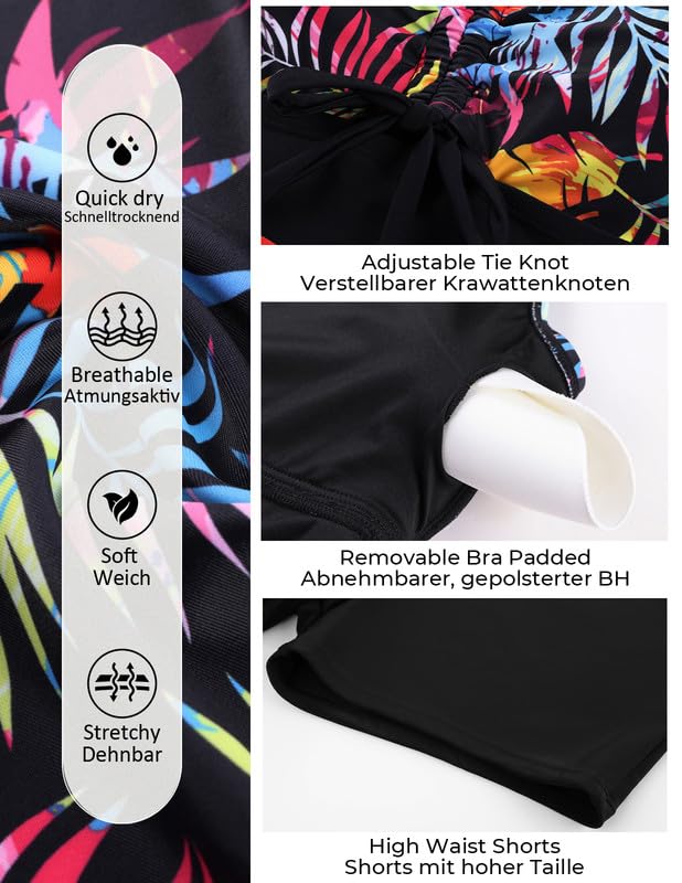 Hanna Nikole Tankini Set da Donna Taglie Grandi con Stampa Floreale Costume da Bagno Due Pezzi Snellente con Boxer con Coulisse Regolabile sul Petto E Spalline