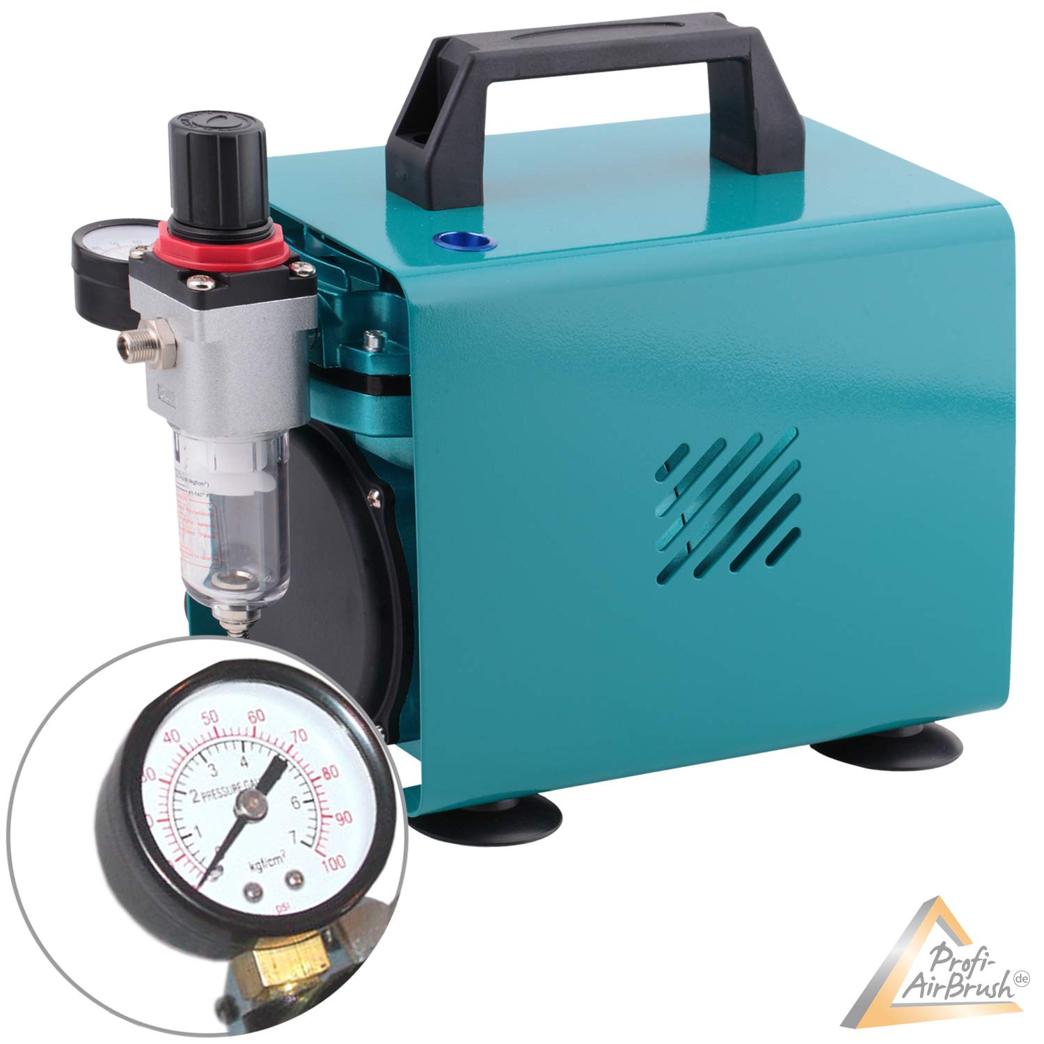 AMUR Airbrush Set Ultimate II Kit mit sehr leisem Airbrush Kompressor, Airbrush-Pistole Double-Action inkl. 3 Düsen + Nadeln + Fliesbecher + Glas, Druckluftschlauch und Single-Action-Gun