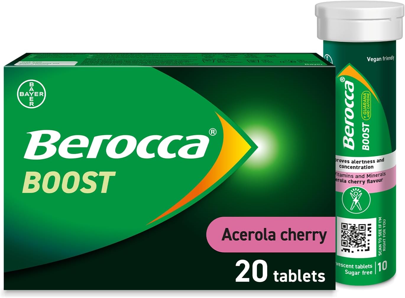 Boost Effervescent Tablets with Guarana, Caffeine and Vitamin B12, Also Contains Vitamin C and Magnesium, 1 Pack of 20-3 Weeks Supply