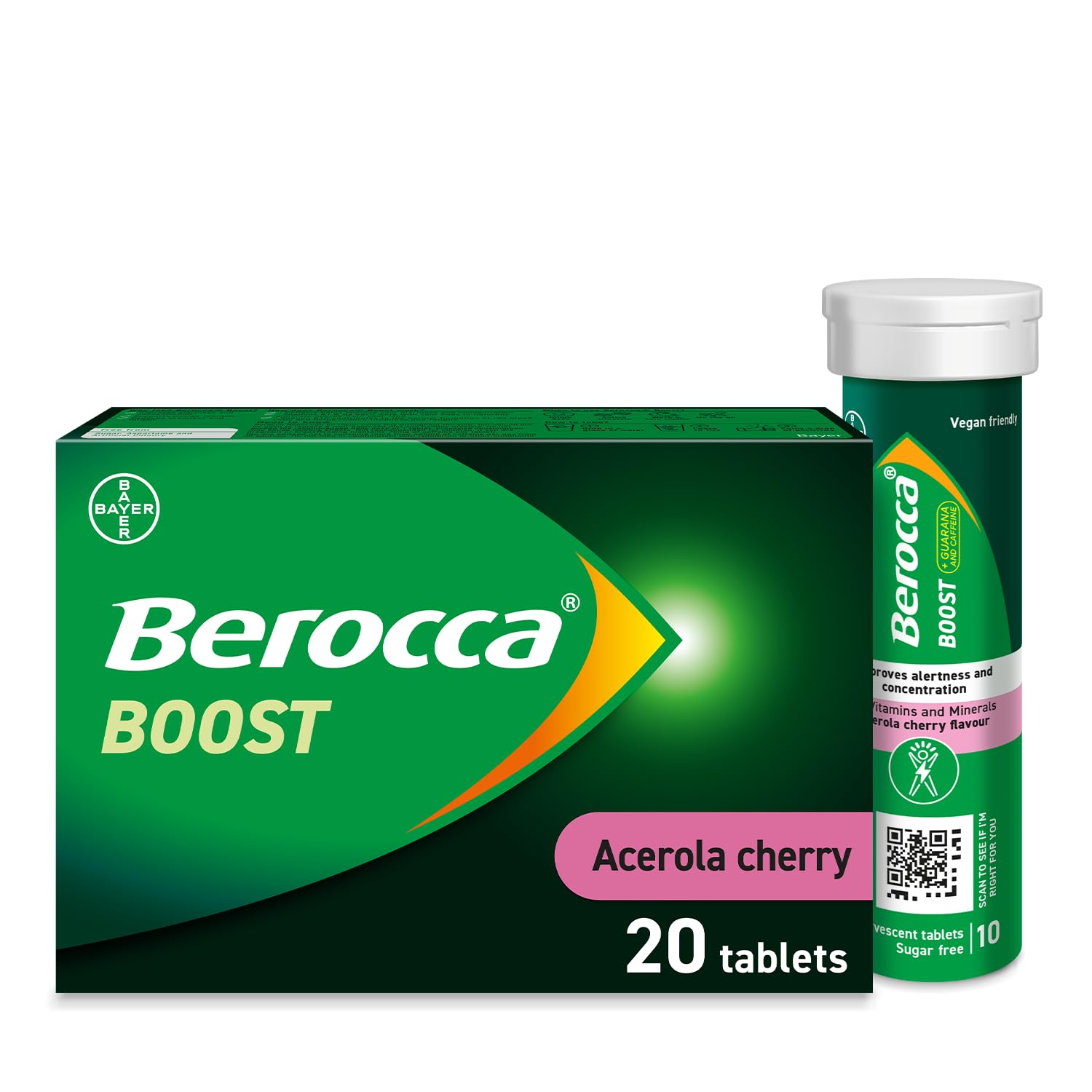 Boost Effervescent Tablets with Guarana, Caffeine and Vitamin B12, Also Contains Vitamin C and Magnesium, 1 Pack of 20-3 Weeks Supply