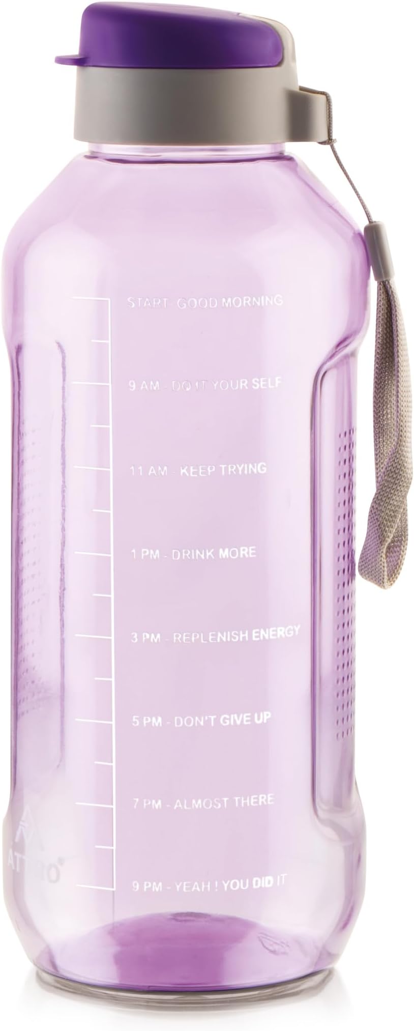 ATTRO Ultra Pro 2 Motivational 2-Liter BPA-Free Water Bottle with Leak-Proof Flip-Top Cap, Nylon Strap and Stylish Color for Daily Hydration Violet