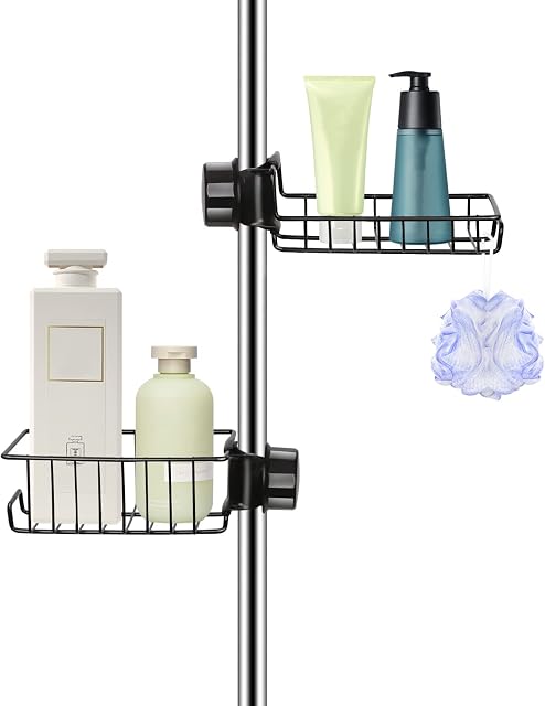 2Pcs Rustproof Shower Caddy No Drill, YHANEC Stainless Steel Bathroom organiser Tray, Shower Soap Shampoo Holder Rack Storage, Kitchen Sink Shelf, for 18-27mm Shower Rail