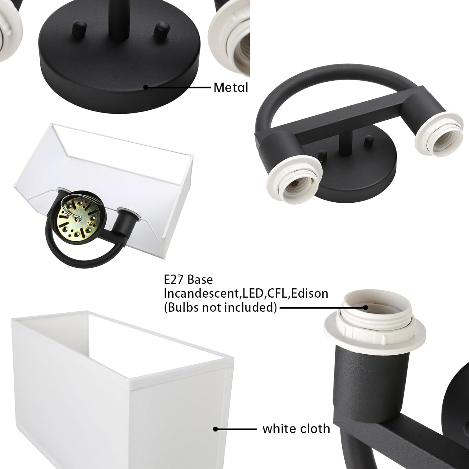 Industrial 2-Lights Wall Sconce Fixtures with White Textile Shade, Vintage Double Head Wall Light Lamps Decor for Hallway Bedroom Living Room Bathroom Corridor