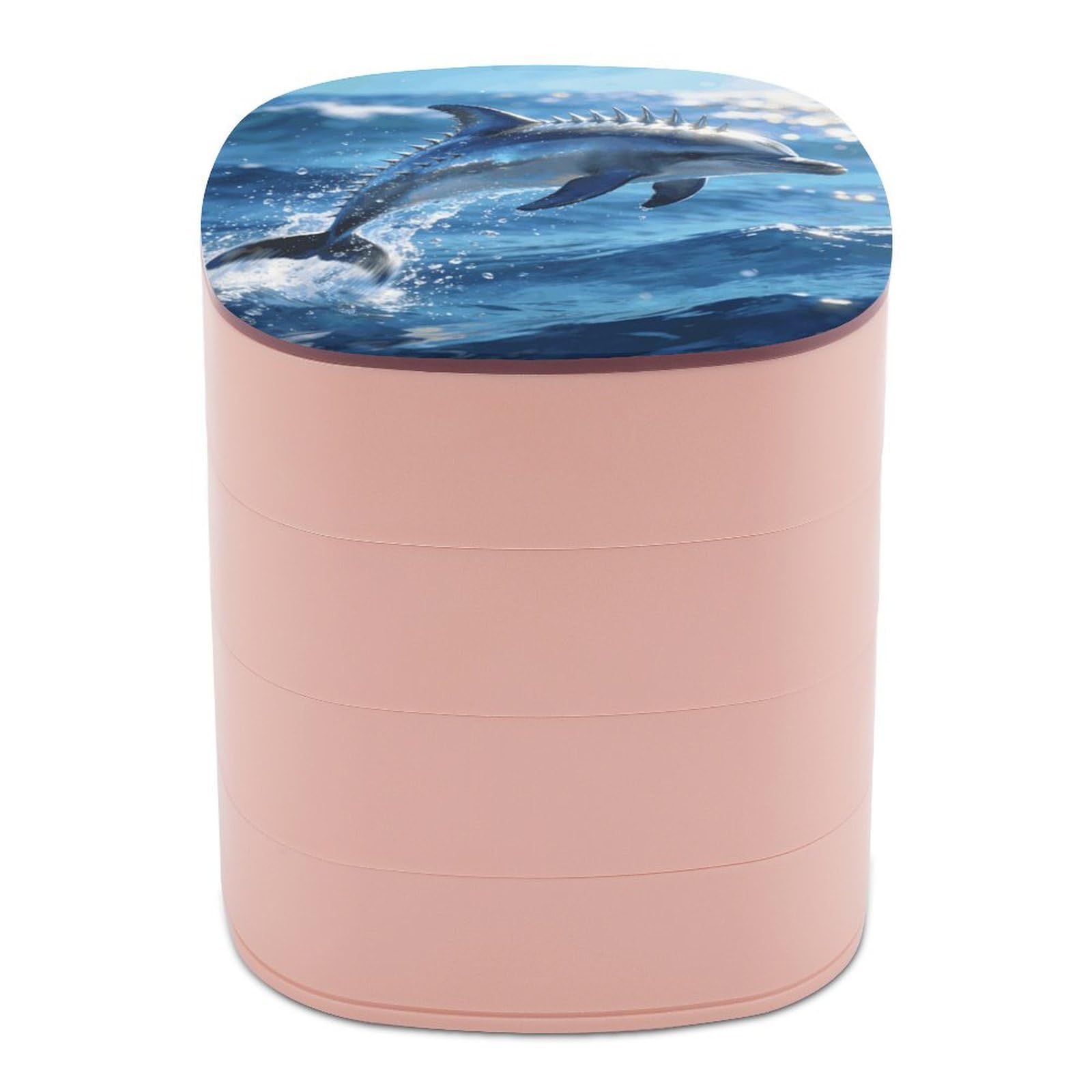 LZQPOEAS Marine Art Spiny Dolphin Jewelry Box Women Jewelry Organizer Travel Jewelry Case Cute Necklace Ring Storage Organizer 4-Layer Rotating Jewelry Tray Case with Mirror for Bracelets