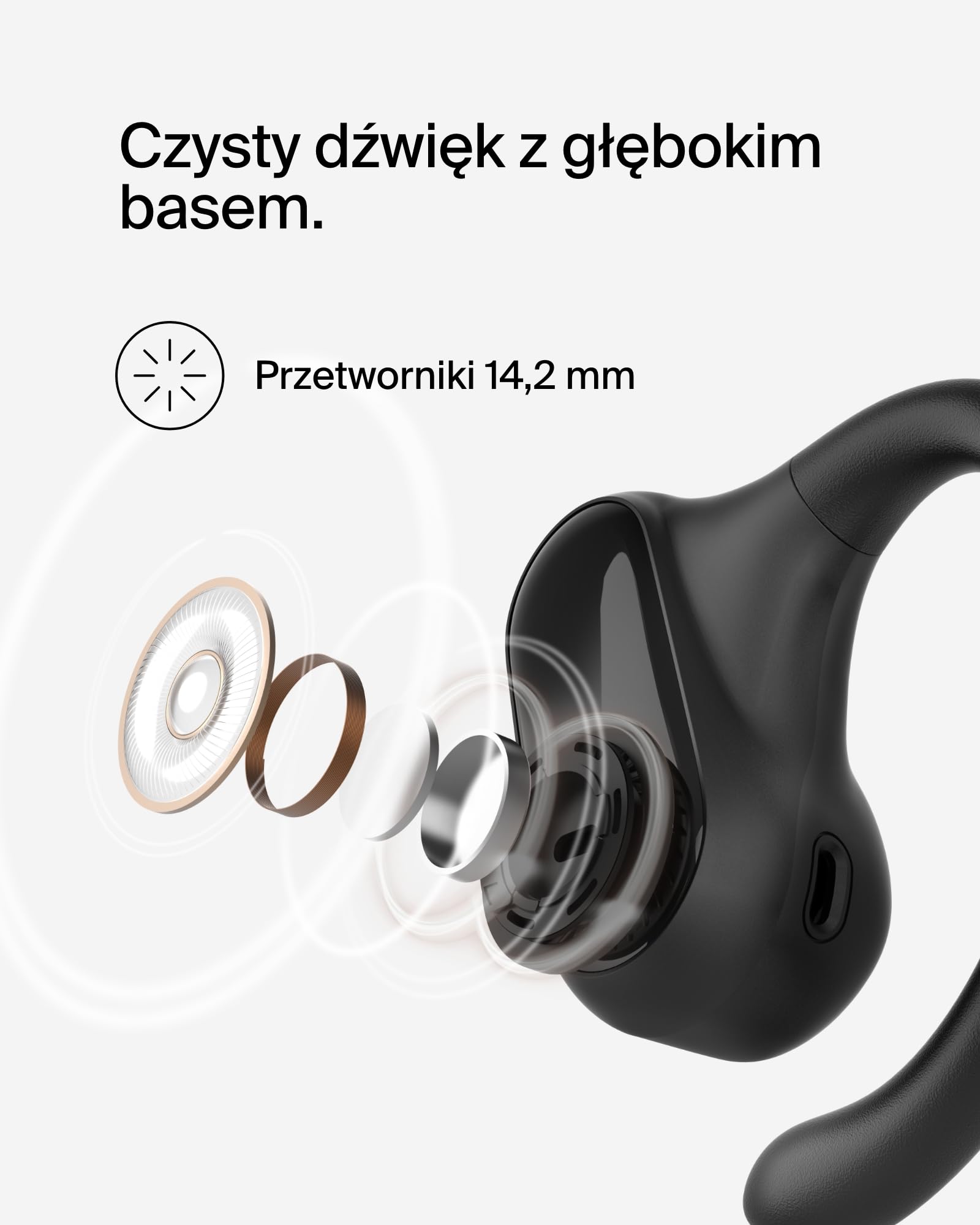 Belkin SoundForm ClearFit Bezprzewodowe Słuchawki Douszne typu Open-Ear, wodoodporne (IPX5) słuchawki bezprzewodowe sportowe Bluetooth, do jazdy na rowerze, wycieczek w góry, biegania – czarne
