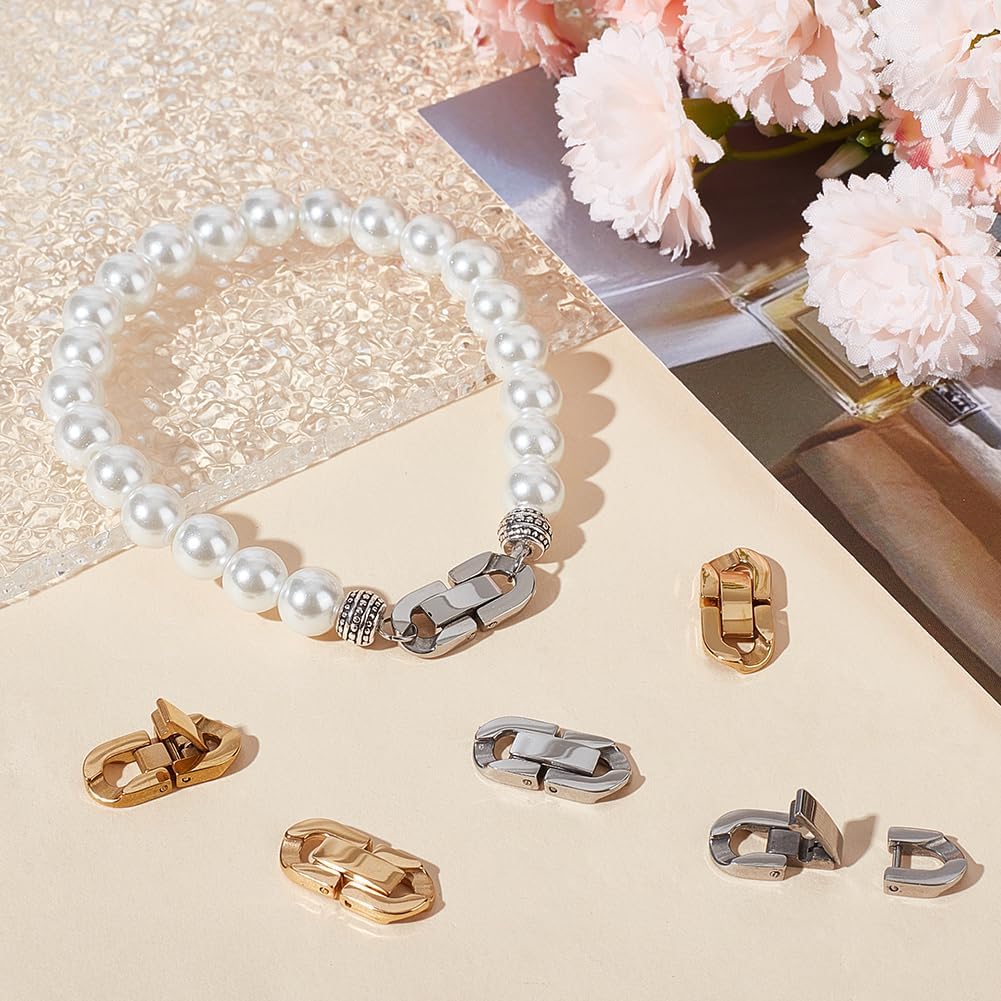 Beebeecraft 1 Box 6 Set Fold Over Clasps Stainless Steel 2 Colors Oval Shaped Extender Clasps for DIY Bracelet Necklace Jewelry Making Gold&Sliver