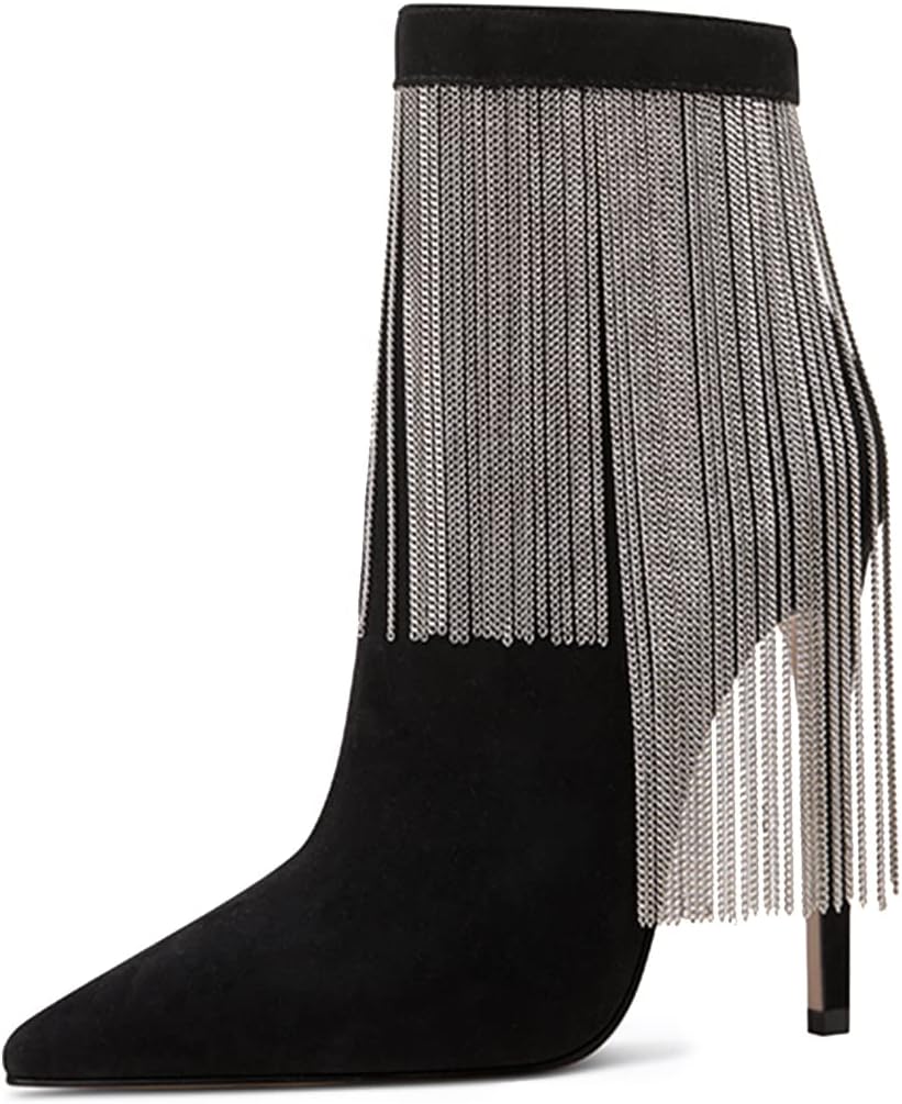 Women Fashion High Heel Ankle Boots with Rivets Closed Pointed Toe Stilettos Zipper Fall Winter Shoes Size 4-15 M US