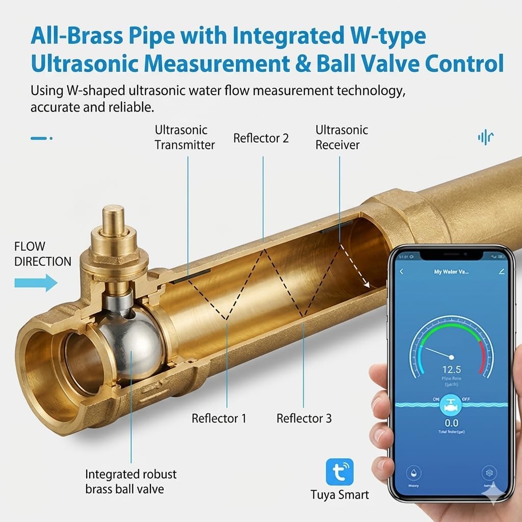 Haozee WiFi Smart Water Valve and Auto Shut-Off, Automation Scene Works with Leak Detector, Water Flow Meter, Built-in Battery, for 3/4" Diameter DN20 Pipe 10 61PWdy 4XmL. AC SL1024