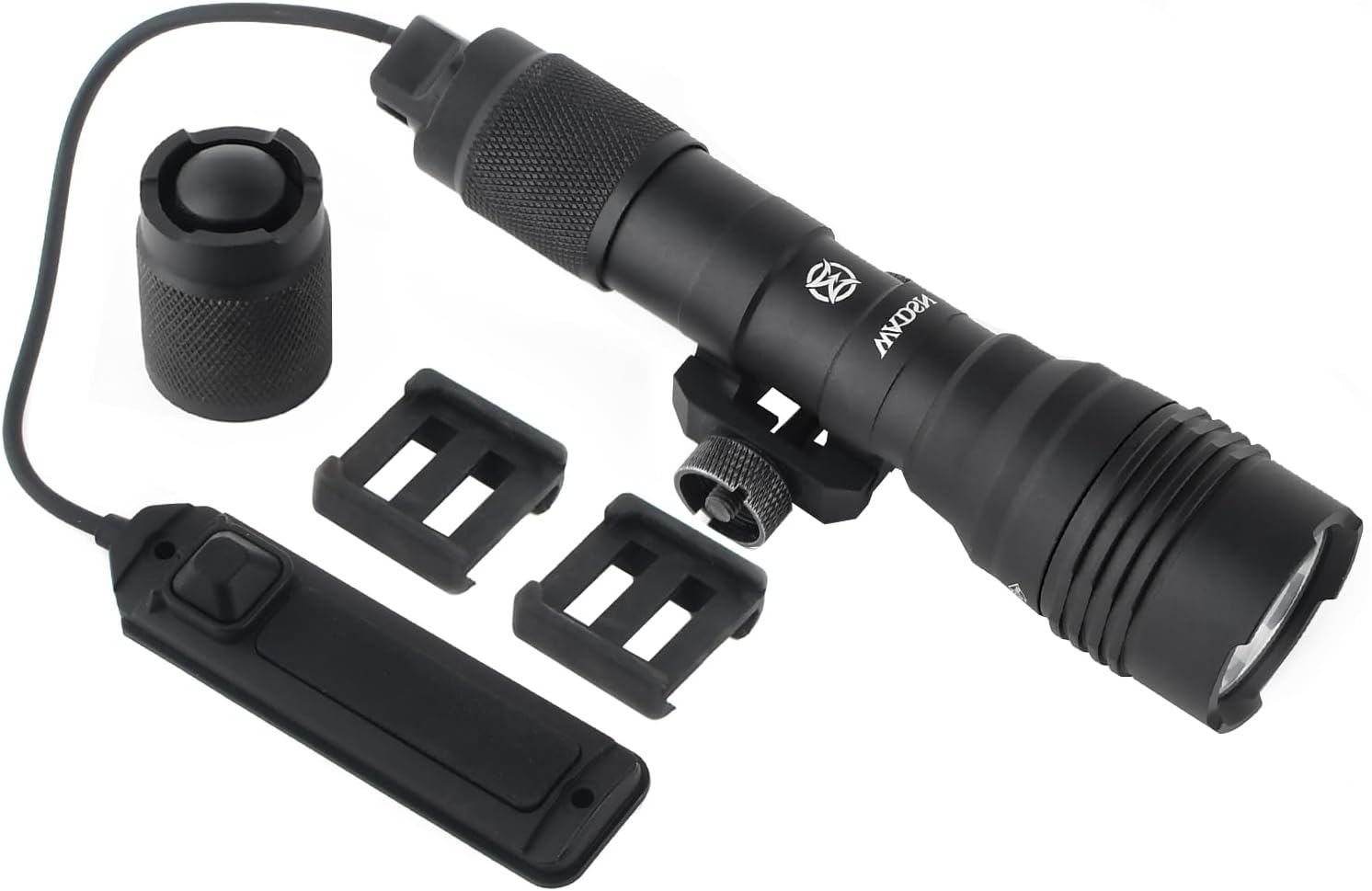 600 Lumens Tactical Flashlight with Replaceable Rotating Base, Momentary/Constant-on, Fit for 20mm Picatinny & Mlok/Keymod Rail,with Remote Pressure Switch