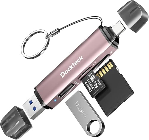 Vista 11 de Dockteck Lector de Tarjetas SD, Lector de Tarjetas SD/TF de Super Velocidad 5G USB3.0, Lector de Tarjetas de Memoria de 3 Ranuras USB A/C a SD/Micro