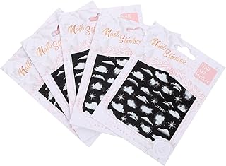 فوميز. 5 ورقات ملصقات اظافر 5 دي ملصقات فرنسية على شكل زهرة وقمر ونجوم للاظافر، ملصقات اظافر، ملصقات كاملة للاظافر، ملصقات اظافر للحفلات