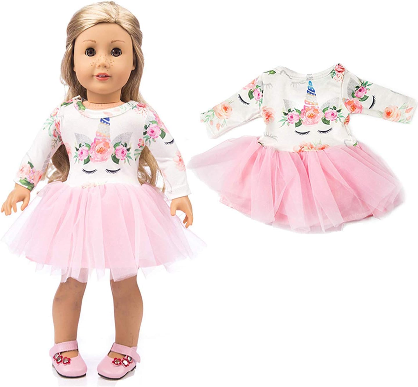 yijing Doll Clothing,Pink Long Sleeve Veil Soft Cotton Unicorn Doll Dress Clothes for 18 inch American Toy Girl Doll