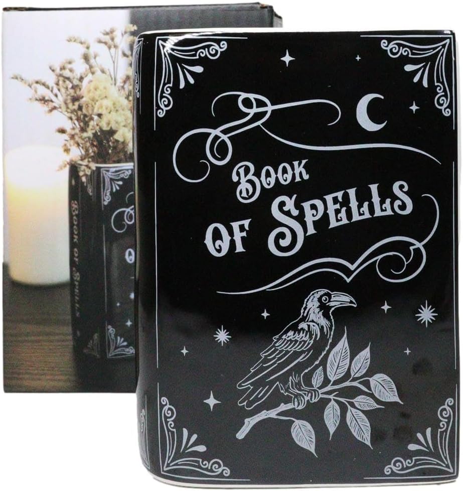 Ebros Gift Wicca Witchcraft Magic Book of Spells 5.25" H Ceramic Book Shaped Planter Pot Vase Floral Container Alchemy Flowerpot Green Thumb Gardening