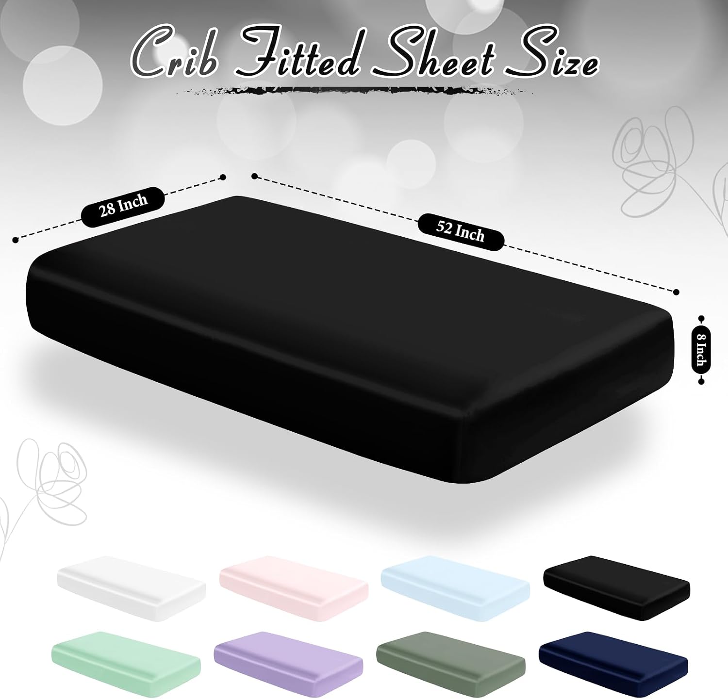 Entisn Satin Crib Sheets 2 Pack, 28 x 52 x 8 Inch Soft Fitted Crib Mattress Sheets for Baby Boys, Black Nursery Bedding Protect for Skin and Hair