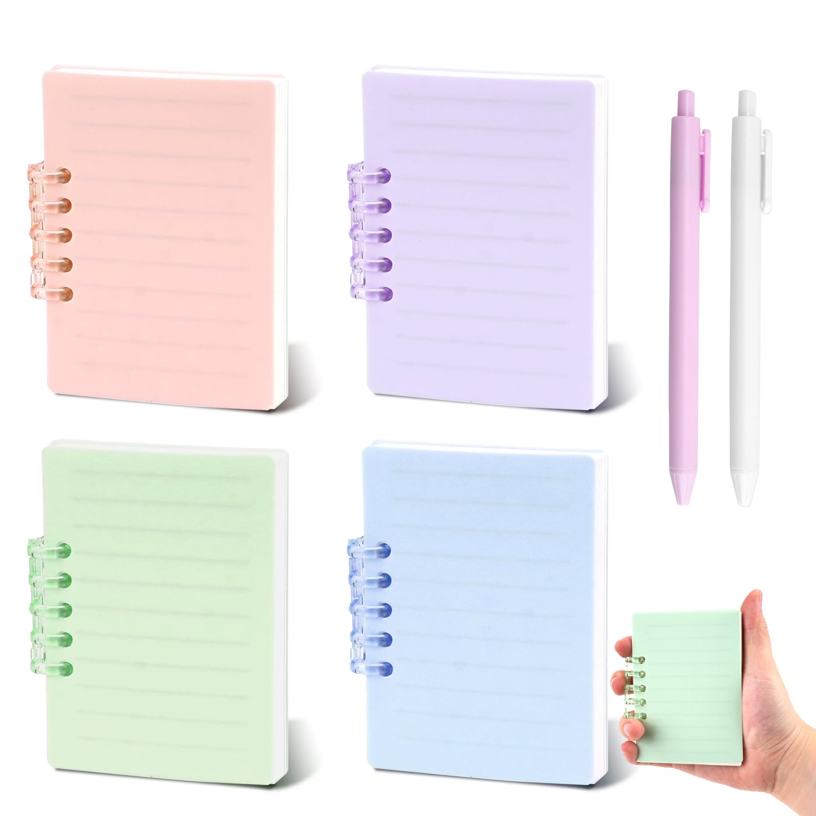 SHILIPAIJC 4pcs A7 Notebook, Removable Small Pocket Notebook with 2 Pens