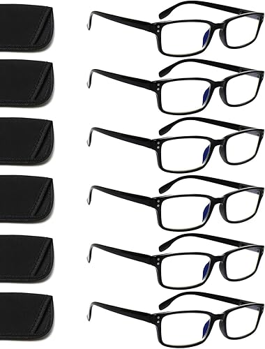 Kerecsen - Paquete de 6 lentes de lectura con bloqueo de luz azul, lentes de lectura unisex con bisagra de resorte, para computadora