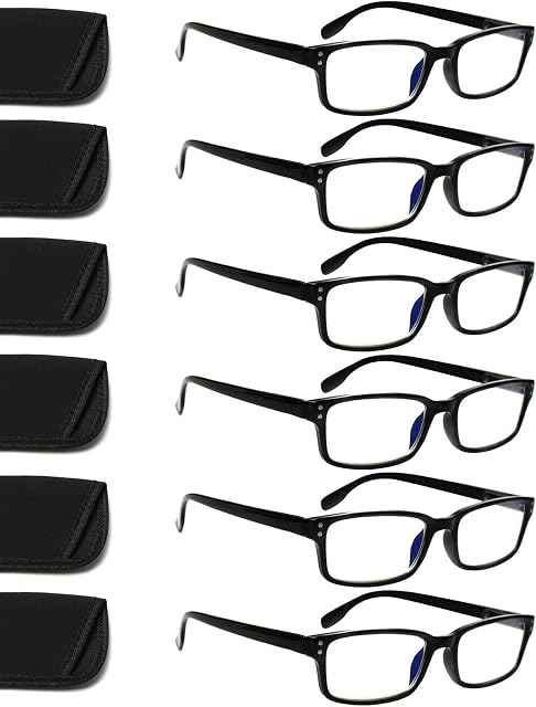 Kerecsen Ensemble de 6 Lunettes de Lecture Bloquant la Lumière Bleue, Lunettes à Charnière à Ressort pour Hommes et Femmes, Lunettes de Prescription