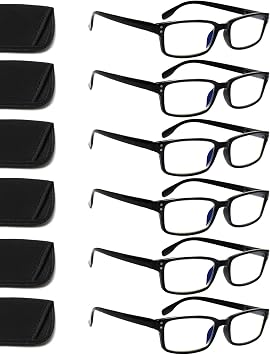 6 Pack Reading Glasses Men Women Blue Light Filter Glasses Spring Hinge Computer Glasses Black Reading Glasses (6 Black 3.00 x)