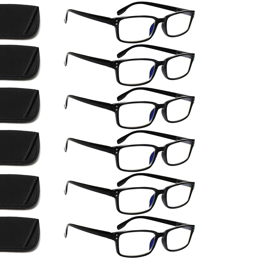 Kerecsen 6-Pack Reading Glasses Blue Light Blocking,Spring Hinge Readers for Men Women,Computer Eyeglasses (6 Black, 0.5, multiplier_x)